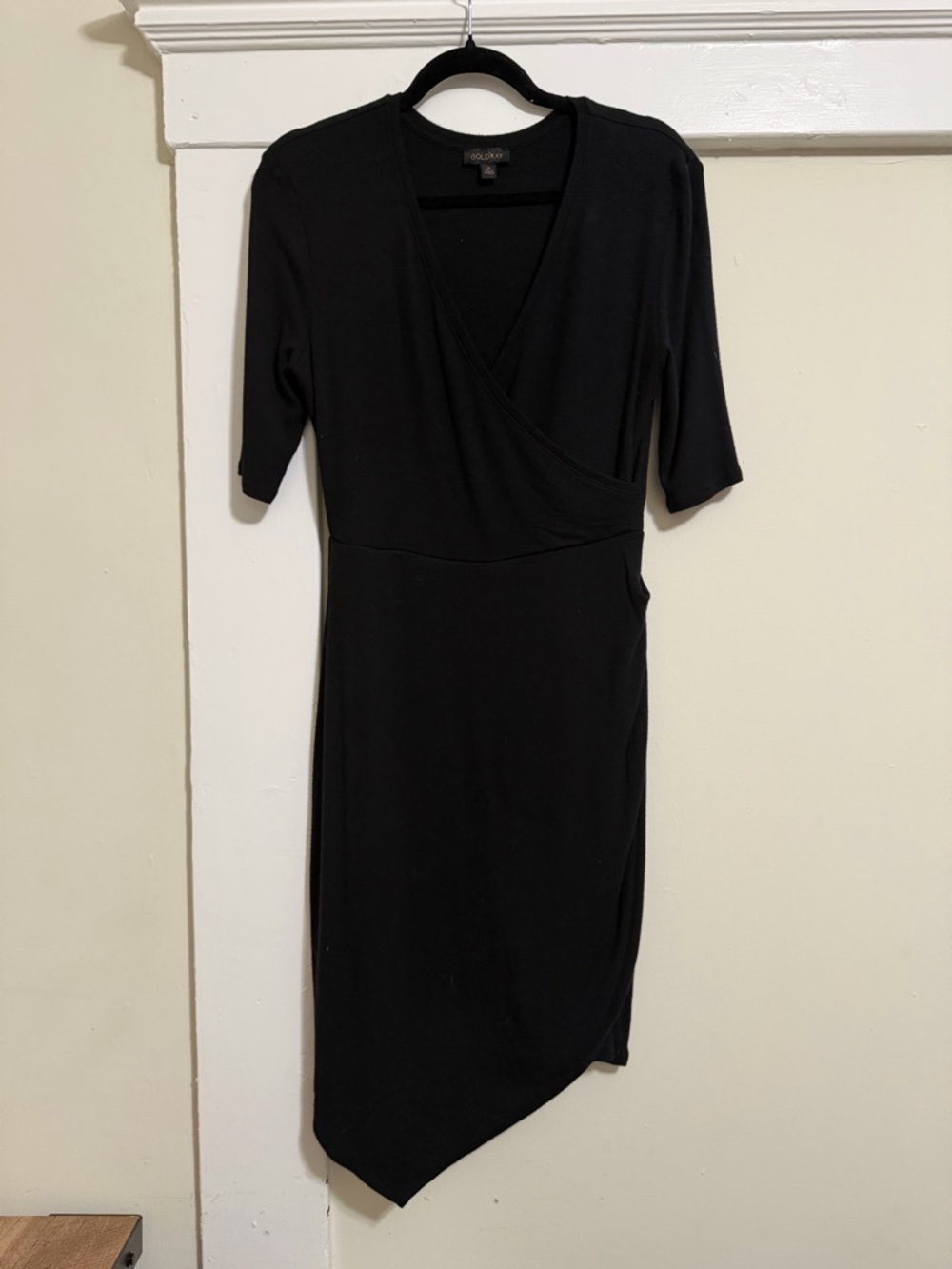 Black Asymmetrical Wrap Dress - M